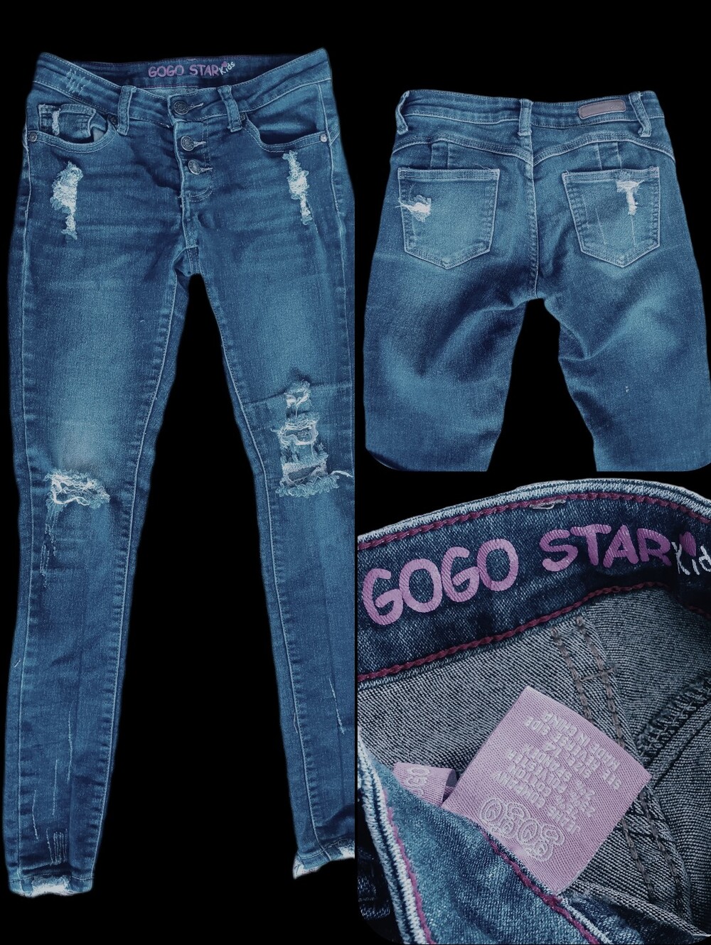 Now $5. Gogo Star Distressed Skinny Jeans - Dark Blue